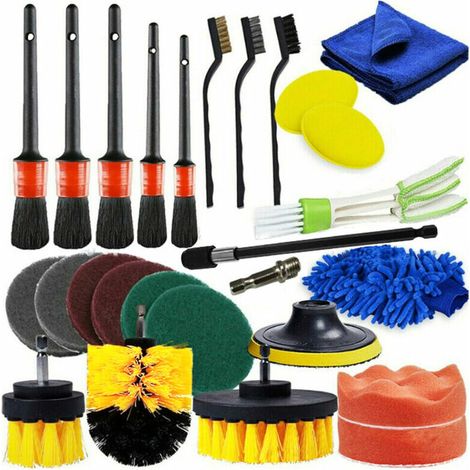 royaluxe - 26 Pcs Drill Brosse Accessoires Voiture Detailler Brosse Kit Auto Exterieur Et Interieur Comprend Scrub Pads Eponges Detailing Brosses Gant De Toilette De Nettoyage De L'Air De Ventilation (1/5)