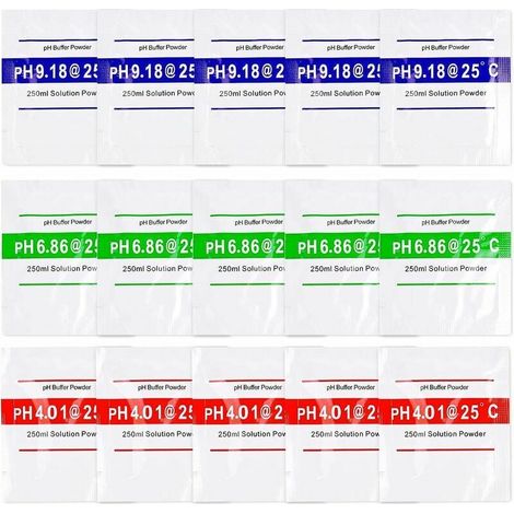 15PCS Poudre Tampon pour pH-mètre, PH 4.01/6.86/9.18 Solution de Calibrage de Mesure de Test de pH, Solution Tampon de mesure de la poudre tampon pH, Measury Solution Etalonnage pH