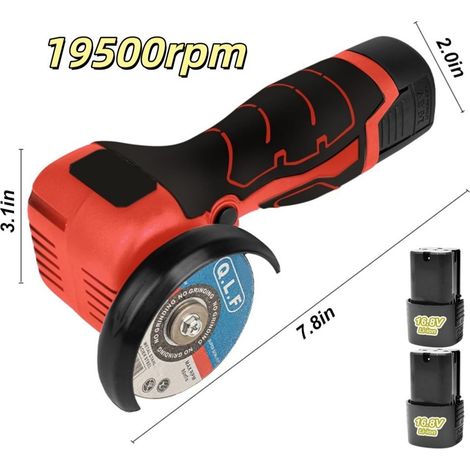 Meuleuse d'angle sans fil, Mini-meuleuse d'angle électrique, 19500 tr/min, 2 batteries, 5 lames coupe, portative, couper métal bois (1/5)