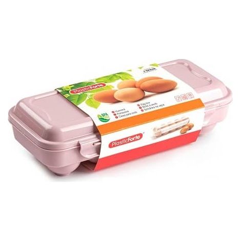 Huevera de plastico para 10 huevos con tapa  Rosa claro (1/3)