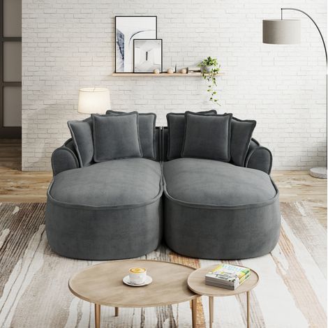 Modulsofa Chenille Grau, rahmenlos, 2-teilig, als Relaxsessel oder Schlafsofa nutzbar, Sitztiefe ca. 122 cm (1/5)