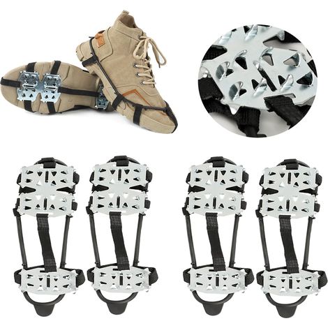 2 Paar Eisspikes für Schuhe und Stiefel, universelle Mikro-Schuhspikes für Schnee und Eis, rutschfeste Wanderspikes mit 24 Stahlspitzen, Schneesteigeisen mit Greiferspitze für Winterwanderungen, Eisfi (1/5)