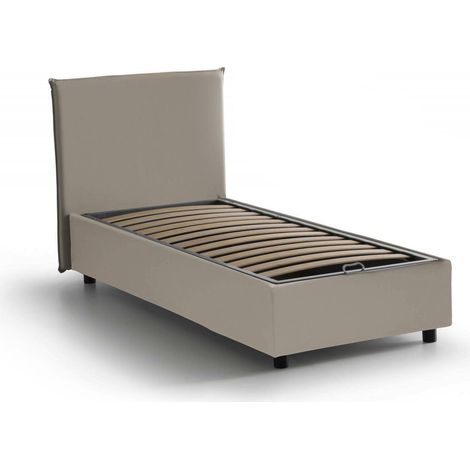 Talamo Italia - Letto singolo Atelmo, Letto contenitore con rivestimento in ecopelle, 100% Made in Italy, Apertura frontale, adatto per materasso Cm 80x200, Tortora