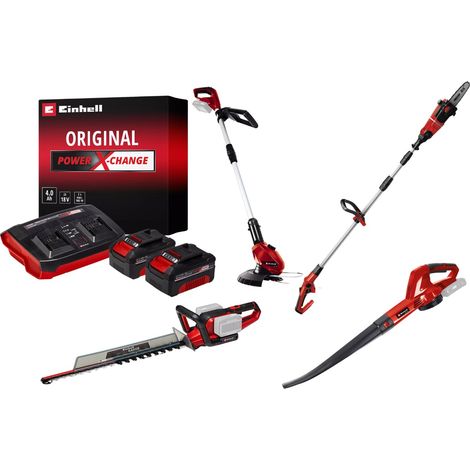 Einhell – Kit jardin sans fil – Coupe-bordures 24cm – Souffleur 210km/h – Taille-haies 55cm – Ébrancheur télescopique 20cm – 2 batteries 4.0Ah