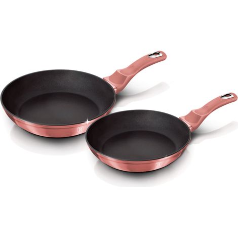 Berlinger Haus I-Rose Set de 2 Poêles à Frire Induction 22-26 cm Aluminium, Antiadhésif Titane  Rose