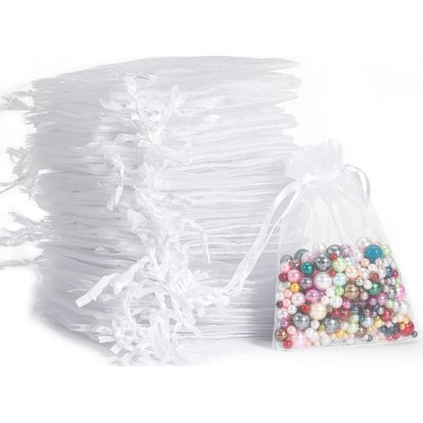 50 sachets cadeaux en organza blanc, 7 x 9 cm - Mariage, bijoux, sachets à dragées lavande (1/5)