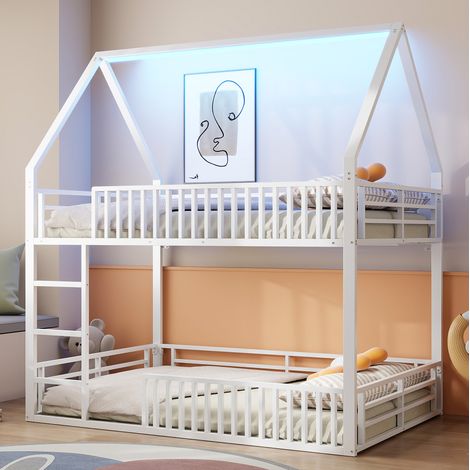 MEUBLIV Lit mezzanine 140x200 cm blanc – avec LED et barrières, sans matelas (1/5)