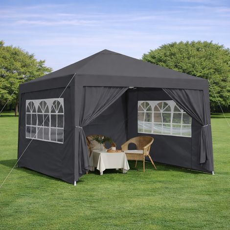 Faltpavillon 3x3 m wasserdicht mit 4 Seitenwänden, winterfester Pavillon faltbar, UV-Schutz 50+, Stahlrahmen schwarz, 300x300x240 cm