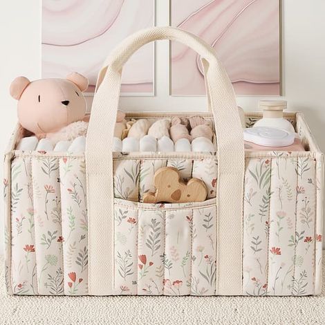【YD】Panier de rangement portable avec poignées robustes, bleu clair et blanc, en polyester, pour coffre de voiture ou maison