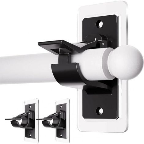 Lot de 2 supports de tringle à rideaux autocollants sans perçage - Crochets de tringle à rideaux à coller sans clous - Pour salle de bain - Noir (1/5)