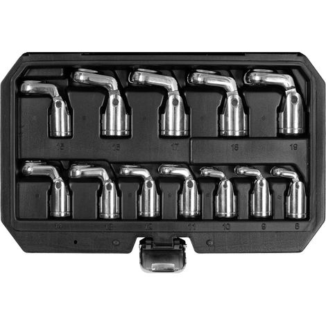 YATO Gelenk‑Ringschlüssel Set 3/8" Steckschlüsselsatz 12‑tlg. CrV Werkzeugset 8–19 mm in Aufbewahrungsbox Gelenkschlüssel für schwer zugängliche Stellen & Sensoren (1/2)