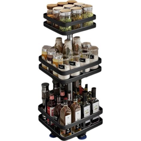 Étagère de rangement de cuisine rotative à 360 degrés, support pour épices, boîte de rangement pour huile, sel, sauce, vinaigre, support pour pots d'épices (1/5)