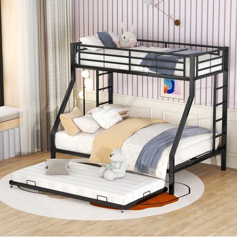 Etagenbett 90x200/140x200 cm schwarz aus Metall mit Ausziehbett und beidseitigen Leitern (1/5)