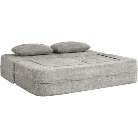 Canapé modulable 2 places avec fauteuil pliable en mousse mémoire, canapé-lit gris clair avec poches latérales (1/5)