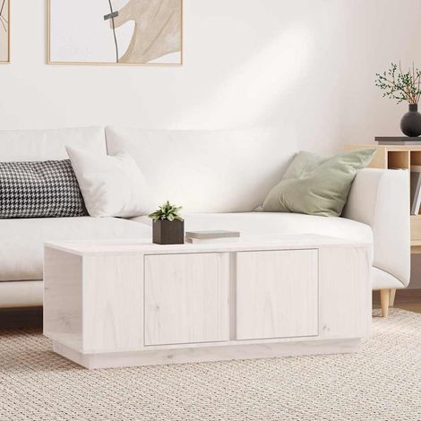 vidaXL Mesa de centro de madera maciza de pino blanco 110x50x40 cm (1/5)