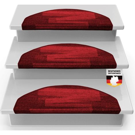 Karat – Tapis d'escalier demi-circulaire rouge 23.5 x 65 cm – 100% polyamide – Fixation adhésive 40 mm – Isolation bruit impact 25 dB (1/4)