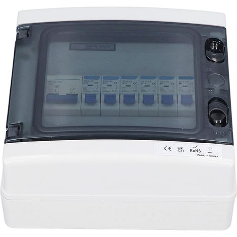 Boîte de distribution étanche 6 disjoncteurs (2 x B6A + 2 x B16A + 2 x B32A) Interrupteur principal 100 A 6 voies style UE 230 V (1/5)