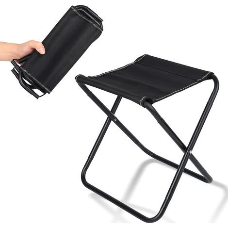 Chaise de camping pliable (1 pièce), tabouret pliable portable, chaise pliante légère pour le jardin ou les voyages, pique-nique, randonnée, pêche, noir (1/5)
