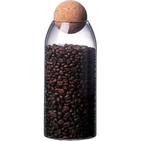 Bocal en Verre 1200ml - Verre Borosilicaté - Bouchon Liège Hermétique - Conservation Épices et Aliments - Cuisine et Pantry - Transparent (1/5)