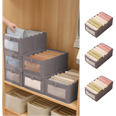 Organisateurs de tiroir, ensemble de séparateurs de rangement, organiseurs pliables en tissu pour vêtements, sous-vêtements, chaussettes, organiseur de vêtements (gris, taille XL/3 pièces (1/4)