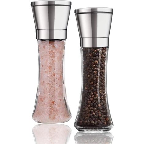 Moulins à Poivre Manuel, 2 Pièces, Salières et Poivrières, moulins à poivre et sel de mer en acier inoxydable, Moulin à main rechargeable, pour Maison, Cuisine, Restaurant, Barbecue, Table à Manger (1/5)
