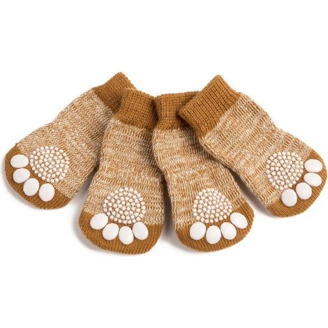 Lot de 4 chaussettes antidérapantes pour chien et chat, protection pattes, renfort caoutchouc, taille S – DELKEVIC