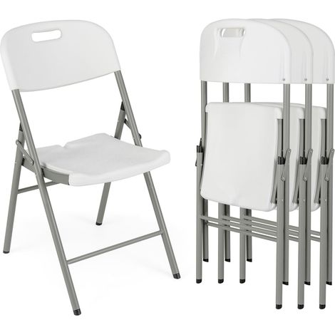 COSTWAY Lot de 4 Chaises Pliantes en HDPE, Chaise de Jardin Exterieur, Charge 160 kg, Poignée de Transport, Cadre en Métal, Chaise Empilable pour Jardin Camping Salle a Manger, 58 x 45,5 x 84 cm (1/5)