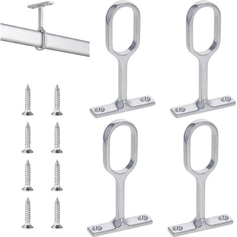 4 Pcs Support Tringle Penderie, support penderie, Support Barre Penderie Ovale 15,5mm en Métal Argenté, Fixation Tringle Rideaux et Dressing avec 8 Vis, Support de Tube de Placard Armoire (1/5)