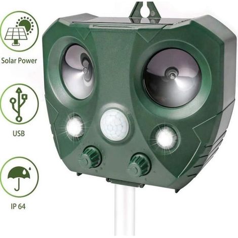Répulsif Ultrason Solaire avec Capteur PIR et Lampe Flash pour Animaux (1/4)