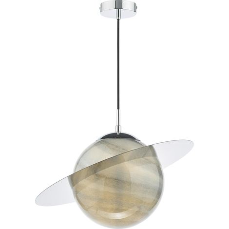 Dar Saturn Suspension Saturne en verre et chrome poli, style planète (1/5)