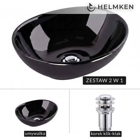 Helmken 65241001 Aufsatzwaschbecken (41x34) Schwarz + Click-Clack-Ablauf Chrom (1/5)