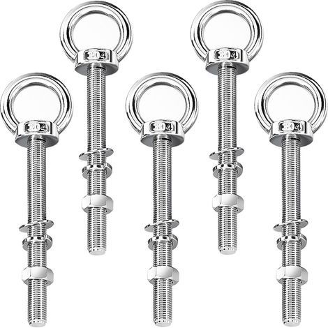 5 Pièces Boulon a Oeil Long M8 × 140 mm, Anneau de Levage en Acier Inoxydable, Amovible, Avec Rondelles et Ecrous Hexagonaux, Boulons à Oeil pour Fixation et Suspension (Argent) (1/5)