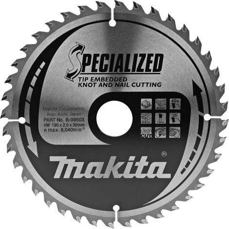 Makita – B33180 – Lame de scie circulaire 190 x 30 mm – 40 dents pour bois dur et teck – Spécialized T.C.T pour coupe précise