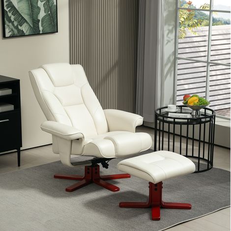 Poltrona relax con poggiapiedi, reclinabile a 135°, funzione oscillante, similpelle crema (1/5)