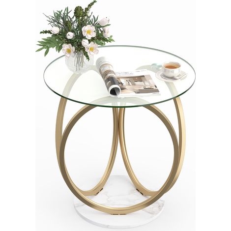 Table Basse Ronde 60 cm en Verre Trempé, Table de Salon Transparente, Base Métallique Stable, Design Croisé Moderne, Table d’Appointpour Appartement (1/5)