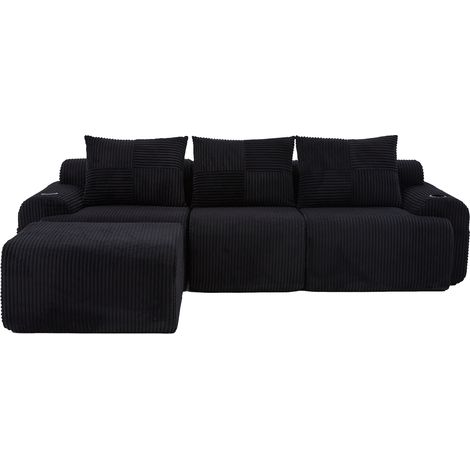 3-Sitzer Modulsofa aus schwarzem Cord mit Pouf, Getränkehalter und Seitentasche MODENUIT (1/5)