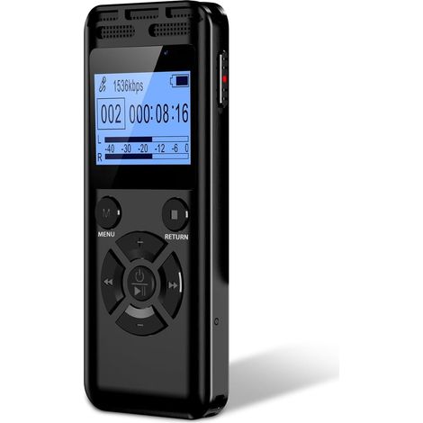 Enregistreur Vocal Numérique avec Réduction De Bruit Stéréo HD 1536Kbps Métal Activation Vocale Lecture Et Mot De Passe Appareil D’Enregistrement Audio pour Entretiens Réunions Cours (64GB) (1/5)