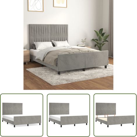 The Living Store Bettgestell ohne Matratze Hellgrau 140x190 cm Samt - Samtbettwäsche - Bettestel - Doppelbett - Boxspringbett - Hochbett (1/5)