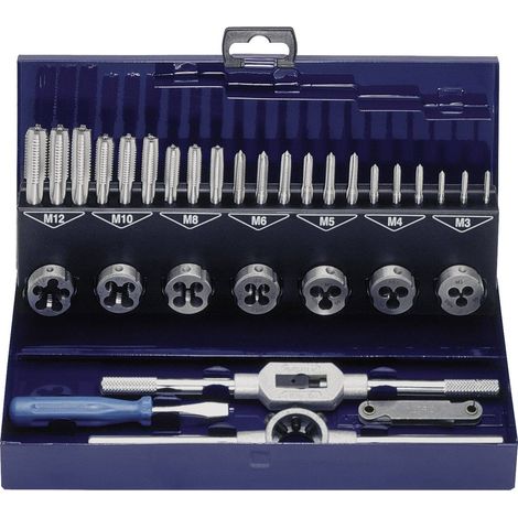 Coffret de tarauds et filières, 32 pièces Eventus by Exact 10711 métrique M3, M4, M5, M6, M8, M10, M12 32 pièces (1/3)