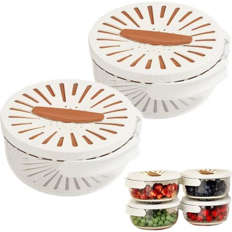 Lot de 2 paniers d'égouttage multifonctions avec entonnoir et panier à laver les fruits et légumes (marron) (1/5)