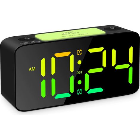 Réveil étudiant RGB 7 pouces avec veilleuse 7 couleurs, volume réglable, alimentation USB, horloge de chambre