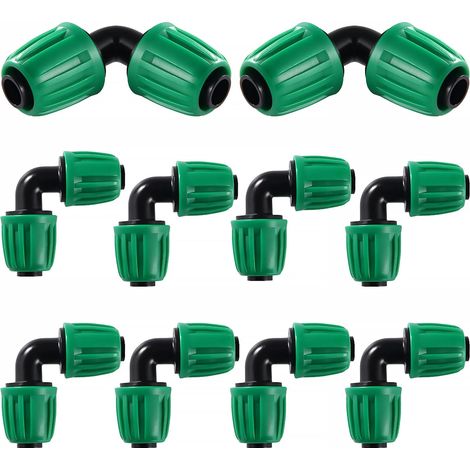 10 raccords d'irrigation goutte à goutte de 16 mm, adaptateur coudé pour irrigation goutte à goutte, raccords coudés pour irrigation, connecteur de tuyau d'irrigation, pour jardin, pelouse (vert) (1/5)