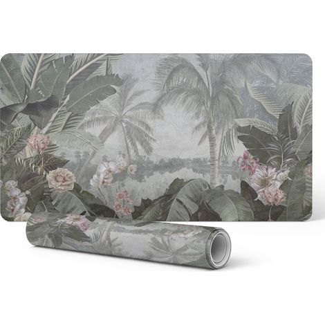 Alfombrilla de escritorio con dise帽o de jungla tropical para dise帽adores gr谩ficos y artistas, 90x45 cm.