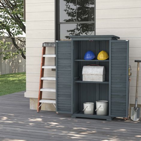 Gartenschrank mit Lamellentüren 87x46,5x160 cm Holz OKMYHOME (1/3)