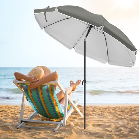WOLTU Ø135cm Sonnenschirm, Gartenschirm UV-Schutz Strandsonnenschirm UPF 50, Höhen- und Neigungsverstellbar, Tragetasche, für Balkon Garten, Strand, Dunkelgrau