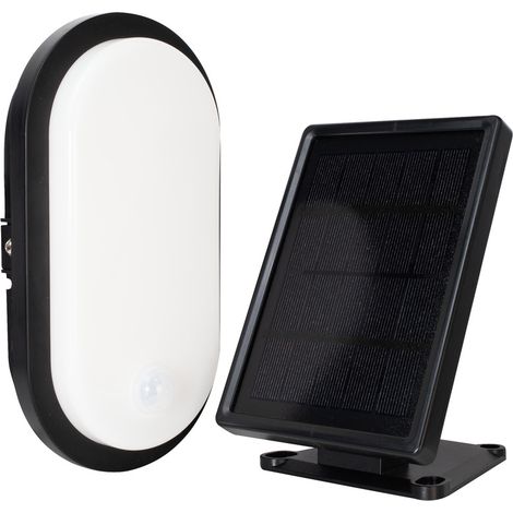 Hublot LED Solaire Ovale Noir, 7W, 600 lumens, IP54, 4000K blanc-neutre, garantie 5 ans - Tibelec (1/5)