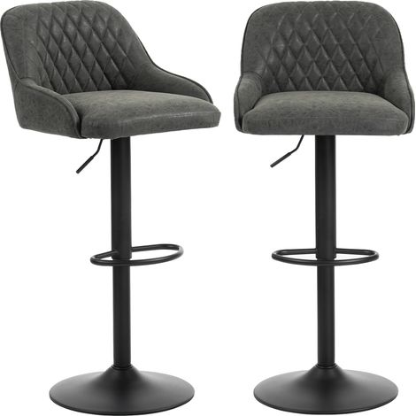 HOMCOM Bar Stools Set of 2 Adjustable Swivel Counter Height Dark Grey (1/5)