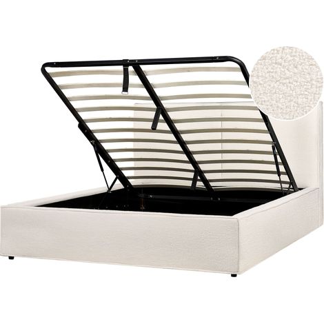 Letto Bouclé Imbottitura Base a doghe Contenitore Camera da letto moderna Bianco Sporco 160 x 200 cm Moissac