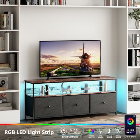 Mobile TV, Mobile TV, Mobile da cucina, Mobile contenitore, Design moderno in Rovere Tigrato con Illuminazione LED Integrata e Cassetti in Tessuto Nero, Larghezza 137 cm