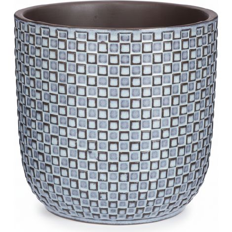 Cache-pot avec Motif Relief Géométrique Carrés Bleu-Gris pour Plantes d'Intérieur Ø 13,5 cm - PANGIVO (1/5)